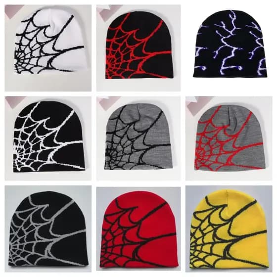 Gorro de malha jacquard com padrão de teia de aranha, estilo hip-hop, quente, de lã, para outono e inverno, tendência eu