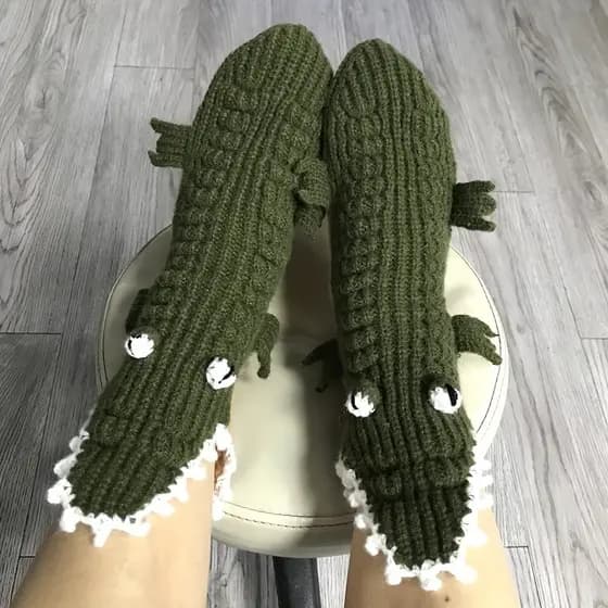Meias Unissex de Natal com Estampa de Crocodilo de Olhos Grandes, Meias Quentes e Neutras para Outono e Inverno