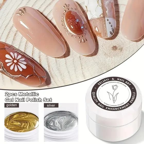 2 Peças de Esmalte em Gel Metálico, Arte Criativa, Elástico, Pintado com Cola, para Unhas