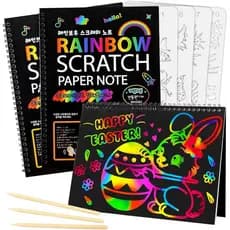 Mocoosy 3 Cadernos de Papel para Arte de Raspar Arco-Íris, Blocos de Raspar Mágicos com Encadernação Espiral para Materi