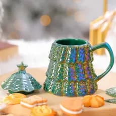 Caneca de Cerâmica em Forma de Árvore de Natal CHENGU com Tampa, 10oz, Presente de Natal, Caneca de Café para o Inverno,