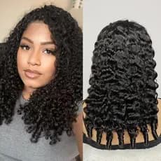 16 Inch Burmese Curly Half Wig Human Hair Wig for Women 250 Density 3 In 1 Seamless Flip Over Half Wigs Beginner Friendl