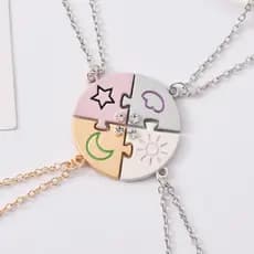 Conjunto de colares de amizade estilo quebra-cabeça de 4 peças da, combinação colorida de joias de amizade eterna