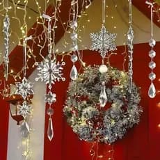 12 peças de enfeites de gelo transparentes para o Natal, tiras com rosca, decoração para árvore
