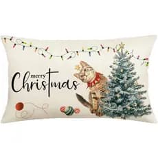 Capas de Almofada de Natal 12x20 Polegadas, Almofadas Decorativas de Feliz Natal, Decorações com Cachecol Vermelho, Capa