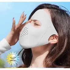 Máscara facial de proteção solar para mulheres, feita de material de seda gelada, respirável, cobertura total do rosto,