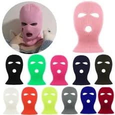 Máscara facial elástica de malha à prova de vento com 3 furos, adequada para esqui/proteção facial.