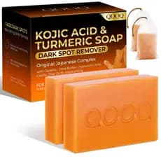 Sabonete QOOQ de Cúrcuma e Ácido Kójico para Manchas Escuras e Clareamento – Lavagem facial e corporal, Vitamina C, Reti