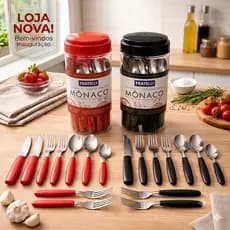 Kit 1 2 Jogo De Talheres 21 Peças Mônaco Com Pote Organizador Inox Portatil Viajem