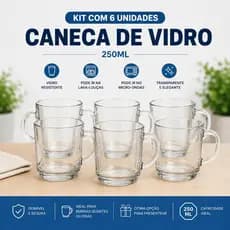 Kit Caneca De Vidro Clear 250ml Kit Cozinha Café Chá Leite Mesa Posta