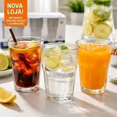 Jogo De Copos De Vidro 350ml Kit Cozinha Agua Suco Refrigerante Drink Mesa Posta