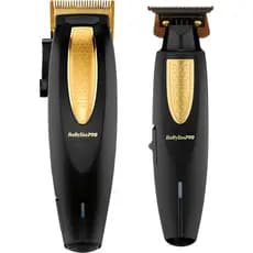 Kit Máquina Corte Acabamento LithiumFX Sem Fio Preto Dourado Dupla Completa BabylissPRO Bivolt