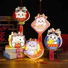 Lanterna de papel luminosa portátil para Festival de meio outono, lanterna pequena artesanal para crianças