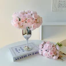 Conjunto Floral de peônia de simulação de 27 cabeças com vaso decoração de sala de estar enfeites de flores falsas