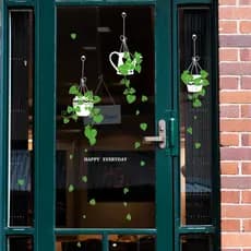 Nova cesta de suspensão planta verde adesivos parede café janela loja porta vidro decoração vasos plantas adesivos