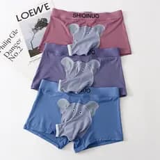 Cueca boxer masculina de modal com estampa de elefante de desenho animado, respirável e confortável, estilo jovem e mode