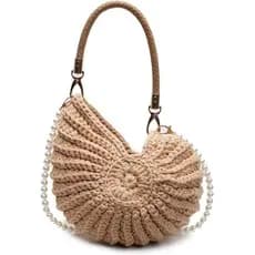 Bolsa de Conchas, Bolsa de Crochê Feita à Mão, Bolsa de Praia de Verão com Alça de Pérolas, Clutch Boho, Bolsa de Ombro