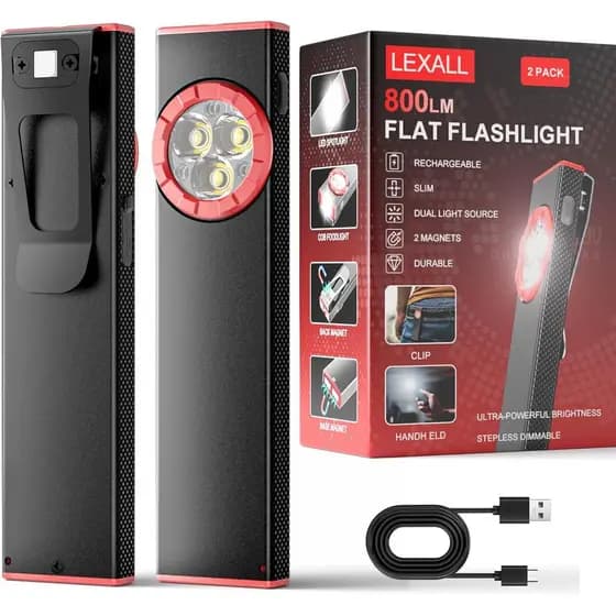 Lanterna EDC Lexall, Pacote com 2 Lanternas de Bolso Recarregáveis de 800 Lúmens, Lanterna LED Magnética com Clipe, Mini