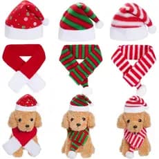Conjunto de 6 Peças de Fantasia de Natal para Gato e Cachorro com Chapéu de Papai Noel e Cachecol, Acessórios para Festa