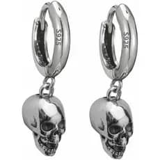 Brincos de caveira para mulheres e meninas, brincos de argola de caveira em prata esterlina 925 com revestimento de plat