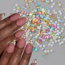 200Pcs Mixed Color Bubble Beads Nail Gems and Charms Flat Back Gold Stars Nail Rhinestones Resin Aurora Bubble Beads Nai