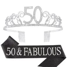 Conjunto de Coroa e Faixa de Aniversário de 50 Anos CIEHER, Presentes "50 & Fabulosa" para Mulheres, Artigos para Festa