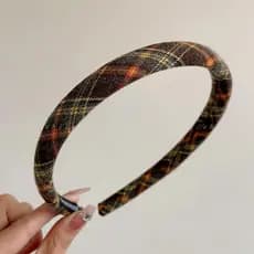 Faixa de cabelo de tecido xadrez, estilo universitário, xadrez oblíquo retrô, para sair e lavar o rosto, prender o cabel