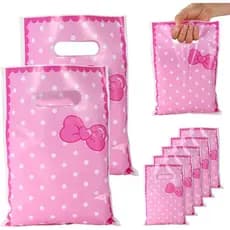 SAVITA 50 unidades de Sacolas de Presente com Estampa de Desenhos Animados, Sacolas de Festa Rosa com Laço Fofo e Alça,