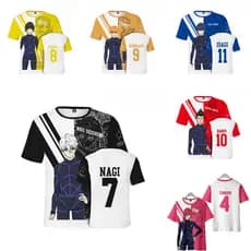 Camiseta Blue Lock Uniforme de Futebol Estampa Dupla Face Personagens de Anime Isagi Nagi Bachira Unissex Casual Cosplay