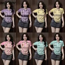 Camisa Polo Feminina, Padrão Listrado, Estampa 3D Fofa, Estilo Casual, Manga Curta, Tecido Macio