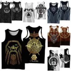 Camiseta regata masculina para fitness, estampa Viking Nórdica, disponível em várias cores, tecido resistente a rugas, a