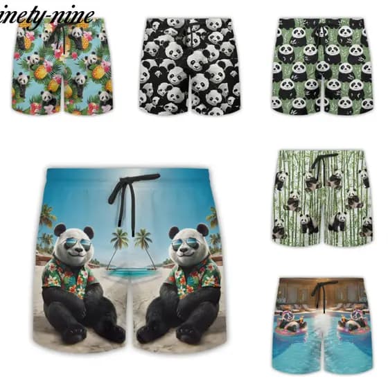 Categorias Populares: Novidade 2026 - Calções de Banho Masculinos com Estampa de Panda, Calções de Praia Havaianos com I