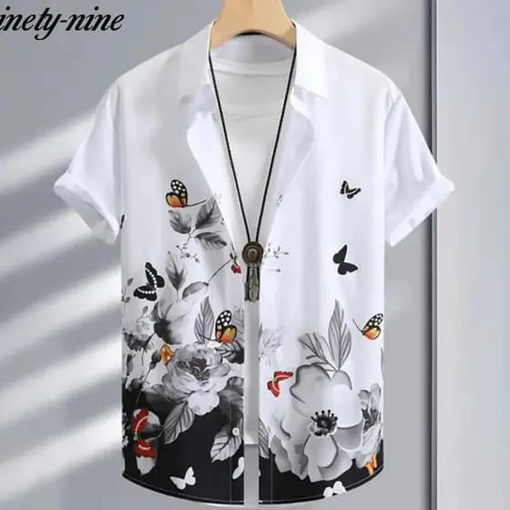 Camisa Havaiana Masculina com Estampa Floral 3D de Borboletas, Alta Qualidade, Estilo Casual de Verão, Nova Chegada