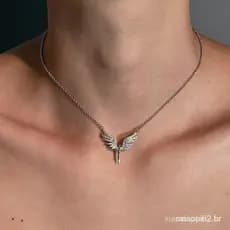 Asas De Rhinestone Inteiras Brilhantes Cadeia De Clavícula De Anjo Pingente Para Homens Colares De Simplicidade Mulheres