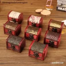 [Trêsgoodstonesgen] 1 Pc Antigo Mini Baú De Tesouro De Madeira Caixa De Armazenamento Organizador De Jóias Presente Chin
