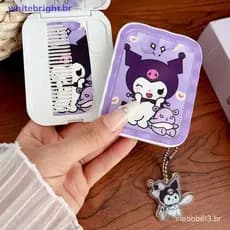 WT Sanrio Hello Kitty Espelho De Maquiagem Dobrável Portátil Desenho Animado Fofo Estudante Pequeno Pente Uma Peça [BR]