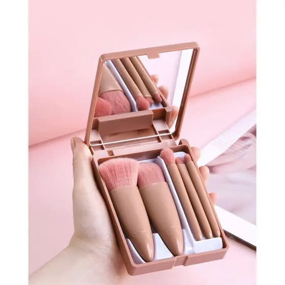 Conjunto de Pincéis de Maquiagem em Tamanho de Viagem Golbylicc, Kit Completo de Pincéis Cosméticos com Estojo e Espelho