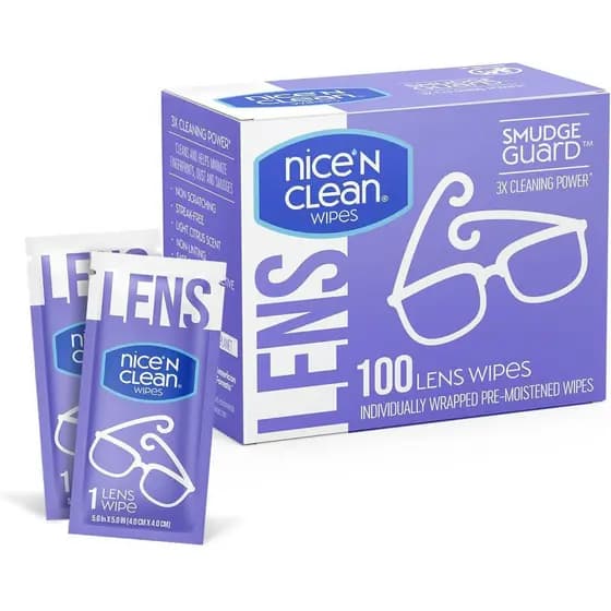 Nice'nCleanudgeGuardLenços de Limpeza para Lentes (100 Lenços no Total) | Toalhetes Pré-Umedecidos Embalados Individualm