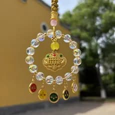 A nova bolsa da sorte de Lingyin com os Cinco Deuses da Riqueza, pingente para carro, cadeado de cristal colorido da paz