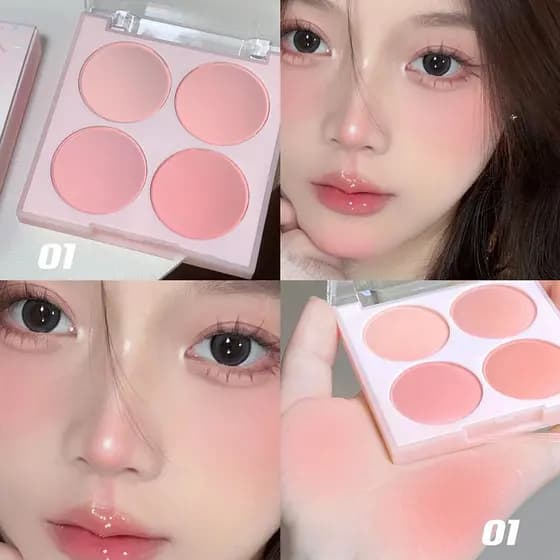 Mel de melão cremoso e super macio! Blush em quatro cores com acabamento fosco em rosa de baixa saturação, cor expansíve