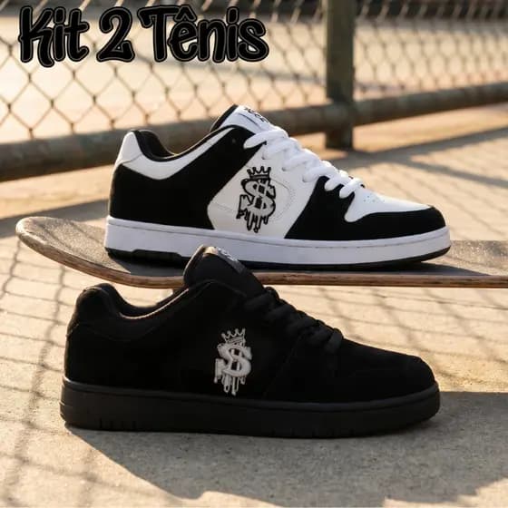 Kit 2 Tenis Masculino Urbano Streetwear Estiloso Moderno Visual Jovem Passeio Dia a Dia