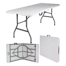 Mesa Dobravel Vira Maleta Com Alça Portatil 1,80m Churrasco Cor Branco