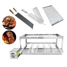 Grill Elétrico 6 Espetos 100% Inox + Espeto grelha + Bifeteira + Grelha Moeda