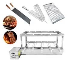 Grill Elétrico 5 Espetos 100% em Inox + Espeto grelha + Bifeteira + Grelha Moeda