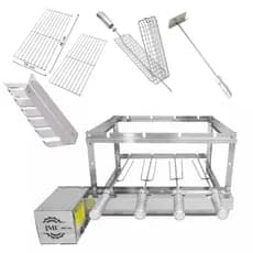 Churrasqueira Grill Kit 4 Espetos Toda em Inox Com Acessórios J4
