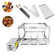 Grill Elétrico 4 Espetos Toda em Inox + Espeto grelha + Bifeteira + Grelha Moeda