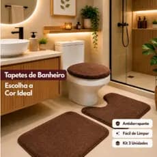 Jogo de 3 Peças Tapete Banheiro com ate Antiderrapante Pelúcia Macio Algodão Premium barbada