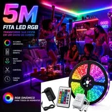 Fita de LED 2835 RGB Multicolorida 300 LED 5M 12V IP65 COM Controle Remoto marisa