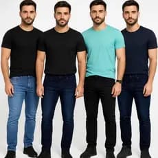 Calça Jeans Masculina Kit com 4 Premium Denim Clara Escura Preta e Média