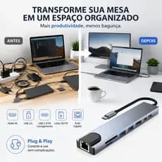 Hub USB-C 8 em 1: organização de mesa, HDMI 4K, Ethernet e mais produtividade